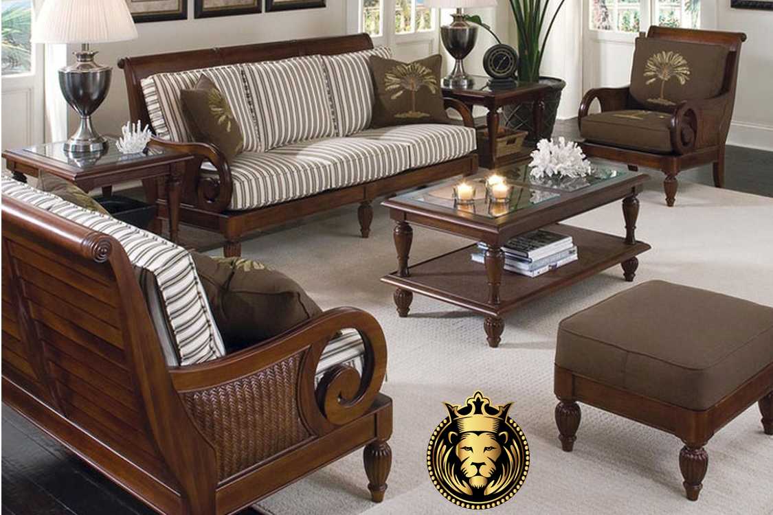 Teak Wood Vintage Style Sofa Set Royalzig