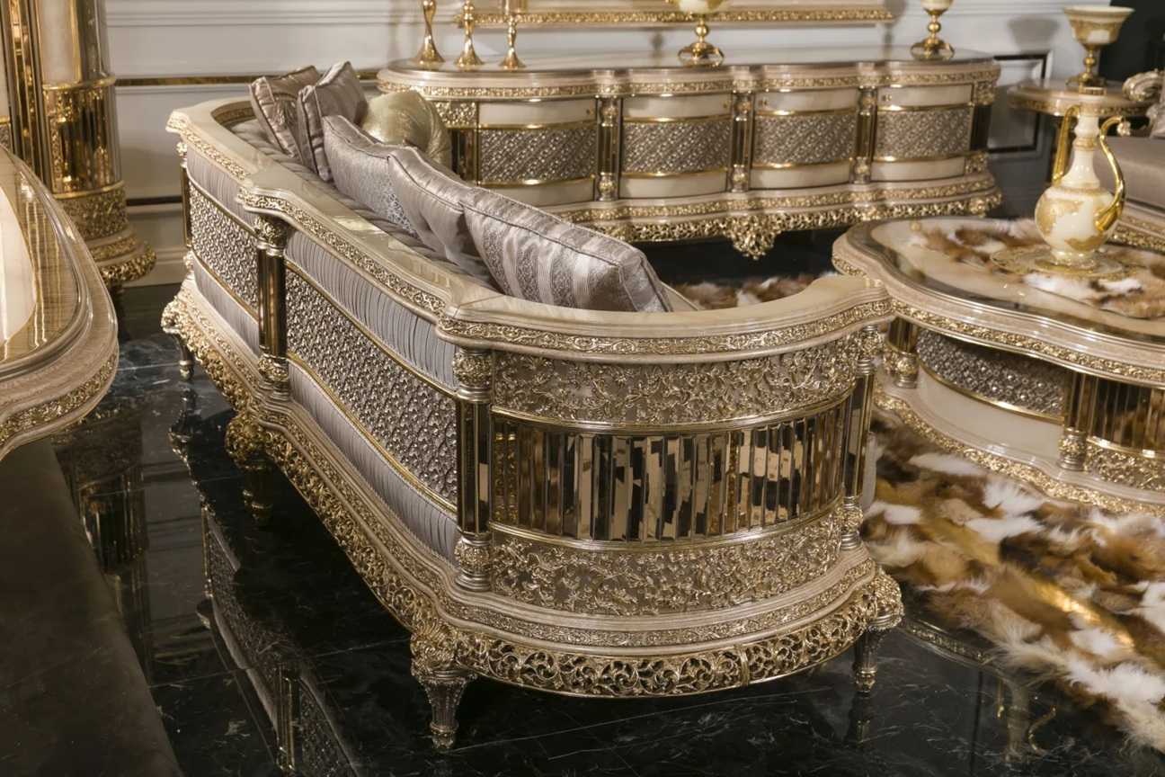 Ultra-Luxury Imperial European Royal Sofa Set with Monumental Hand-Carved Gold Frames, Curved Palace Seating And Majestic Classical Grandeur