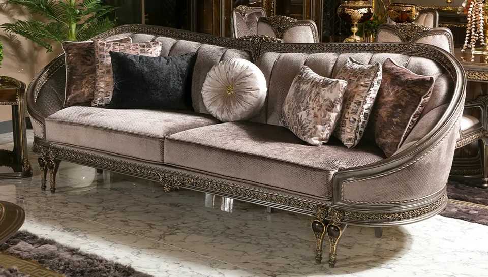 Ultra-Luxury Sofa with Carved Silver Frame and Premium Upholstery – Regal Comfort Meets Glamorous Style 