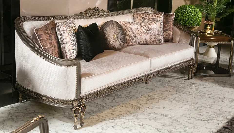 Ultra-Luxury Sofa with Carved Silver Frame and Premium Upholstery – Regal Comfort Meets Glamorous Style 