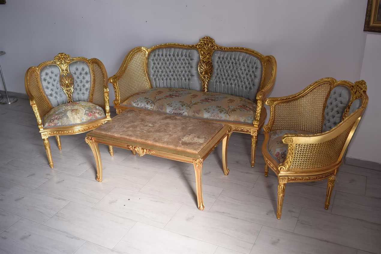Victorian Colonial Sofa Set – Elegant Carved Wood Furniture