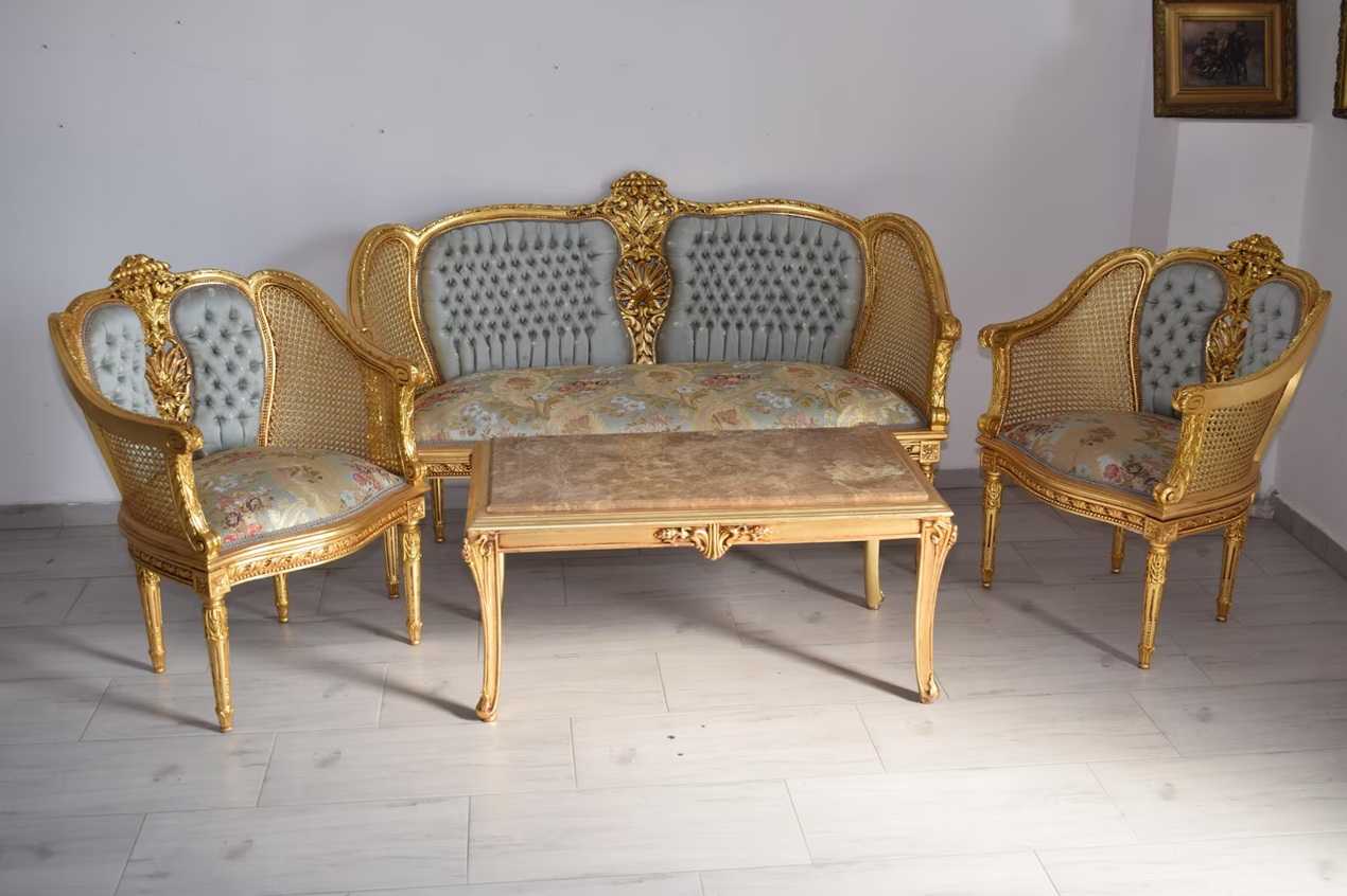 Victorian Colonial Sofa Set – Elegant Carved Wood Furniture