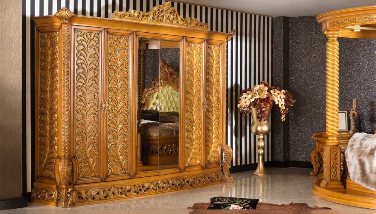 Walnut Royal Carved Bedroom Collection Featuring Deep Engraved Artwork And Traditional Luxury Finish