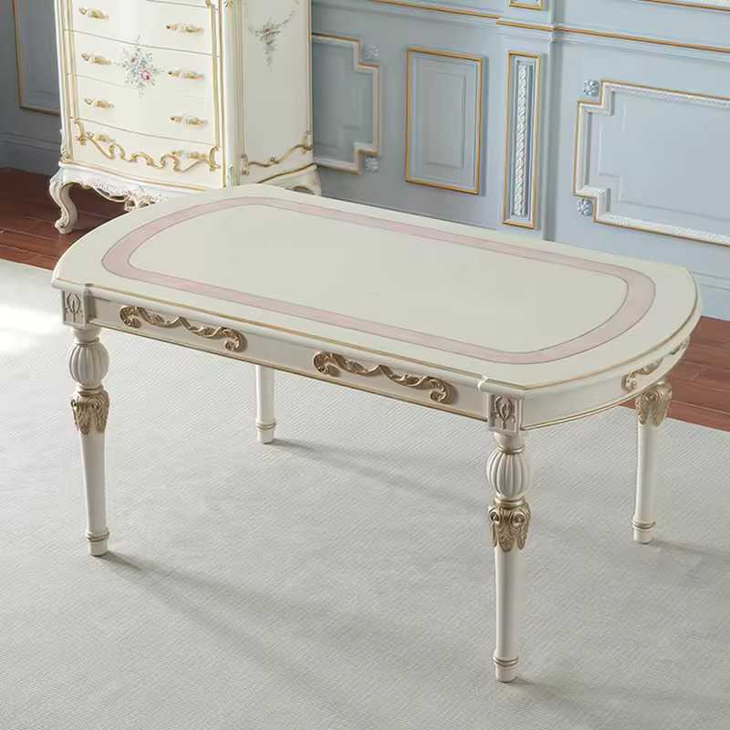 White and Pink European Design Solid Wood Dining Table 6 Seater