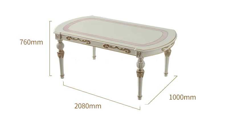 White and Pink European Design Solid Wood Dining Table 6 Seater