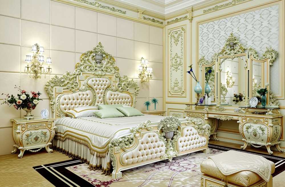 Antique Baroque Bed – Hand-Carved Floral Accents
