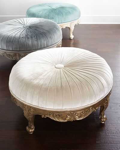 Scala Light Pouffe Upholstered Round Antique Footstool