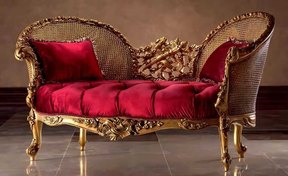 Classic French Loveseat – Gold Detailing and Luxurious Velvet