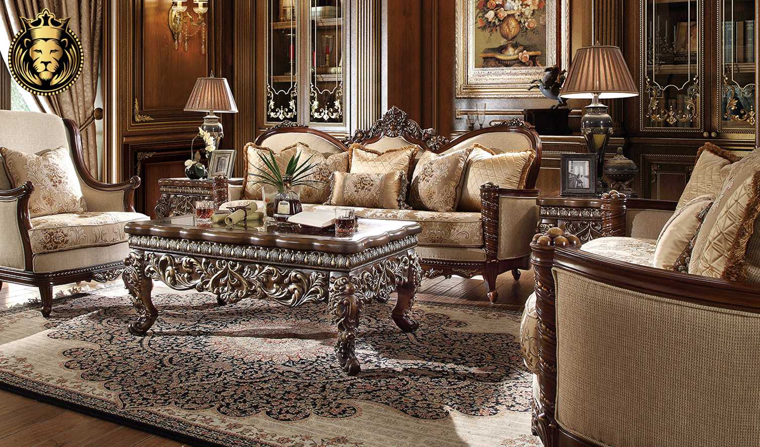 Columbus European Antique Style Hand Carved Sofa Set
