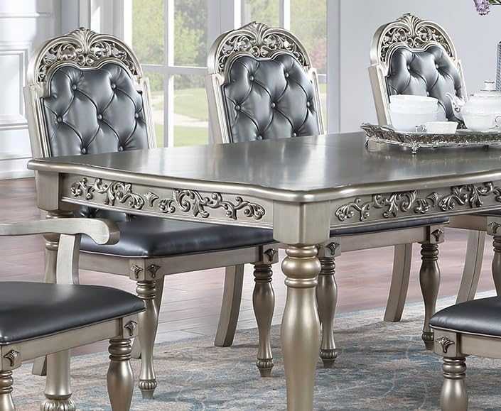 Traditional Silver Grey Finish Dining Table Set 