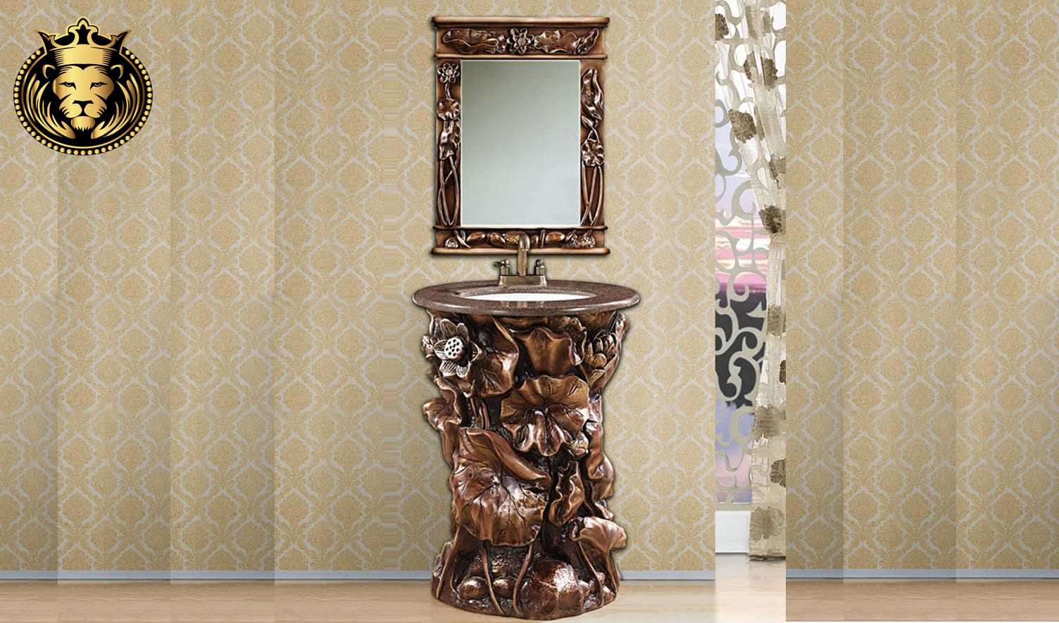 European Antique Style Hand Carved Bathroom Vanity Set