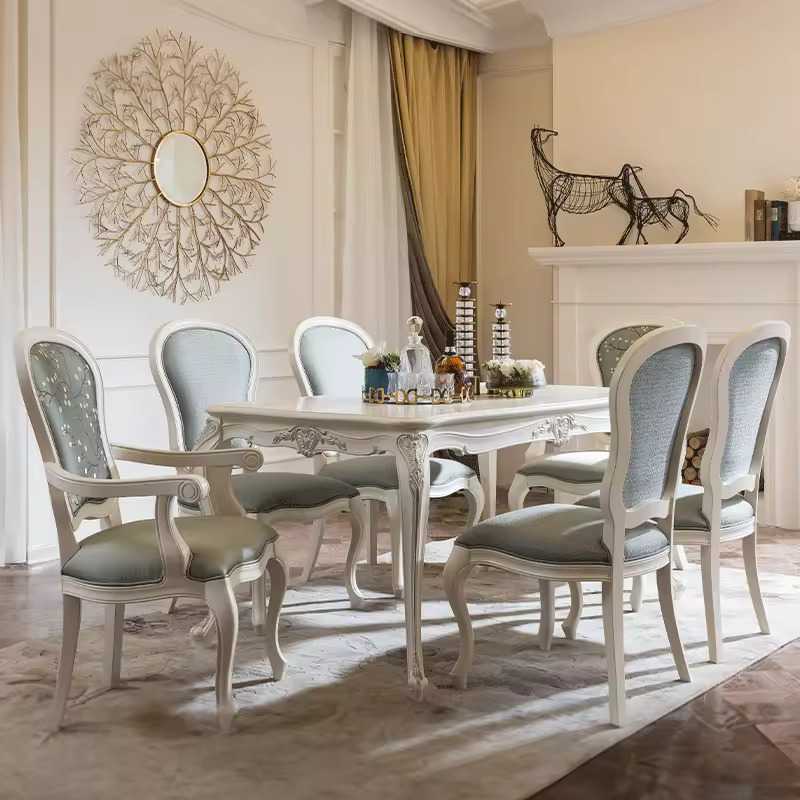 European Style Hand Carved Wooden Dinner Table With Chairs