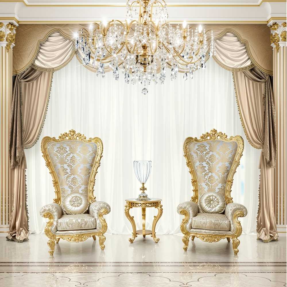 French Baroque Throne Chairs – Luxurious Gold Leaf & Sculpted Frame