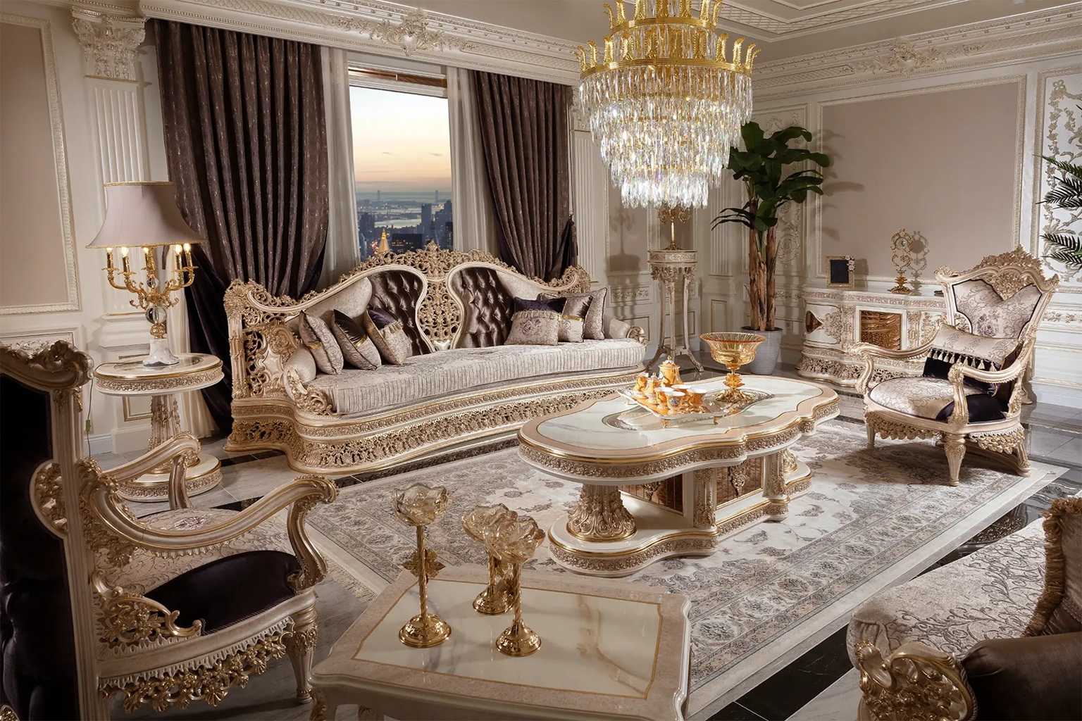 Grand Ultra-Luxury Gold Sofa Set | Heavy Deep Carved Handcrafted Masterpiece | Regal Living Room Statement Furniture for Sophisticated Spaces