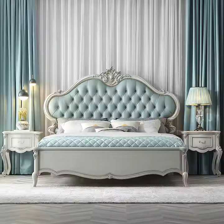 Hand Carved Italian Luxury Design Wood Frame Classic Bedroom Furniture