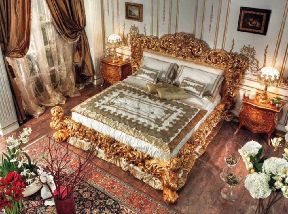 Heavily Carved French Bed – Gold Leaf Baroque Royal Style