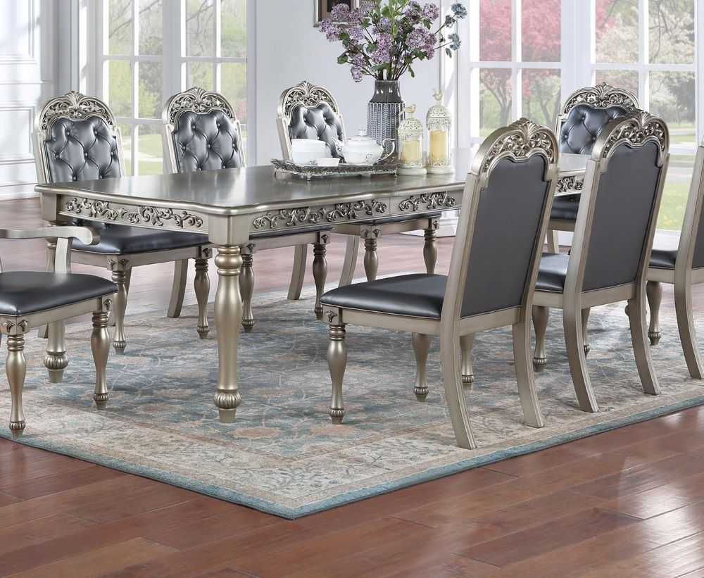 Traditional Silver Grey Finish Dining Table Set 