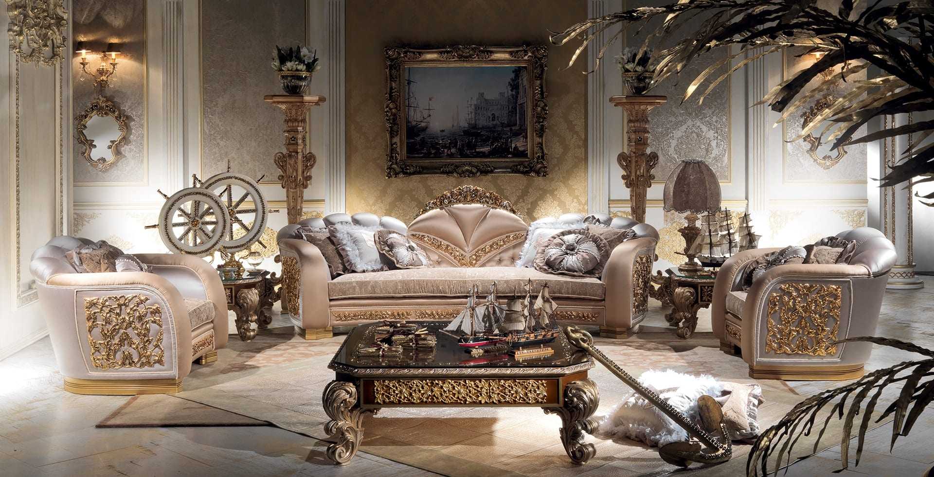Imperial Royal Heritage Prestige Sofa Collection with Grand Gilded Frames, Baroque Carvings, and Luxuriously Textured Upholstery