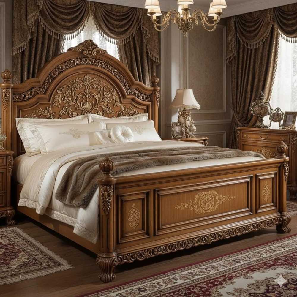 Laurel Classic Luxury Vintage Carved Wood Bed