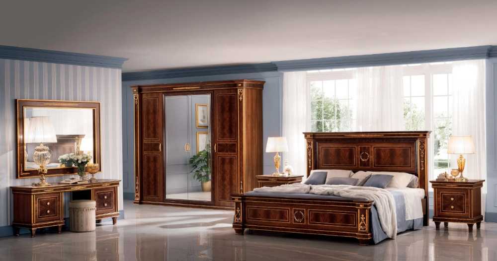 Luxurious Neoclassical Bedroom with Classic Wood Furniture & Gold Detailing