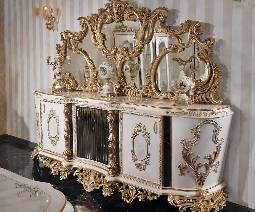 Luxury Baroque Console Table with Ornate Gold Leaf Mirror – Hand-Carved European Classic Console 