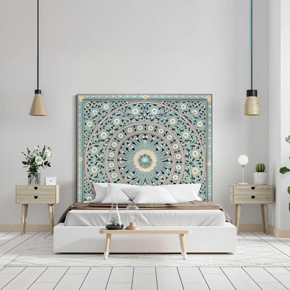 Luxury Boho Bedroom with Antique Carved Headboard – Colonial Fusion Style
