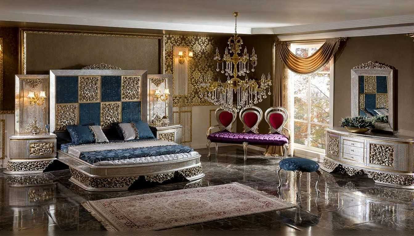 Luxury Italian Baroque Bedroom Set | Intricate Hand Carvings Bed with Rich Gold Detailing