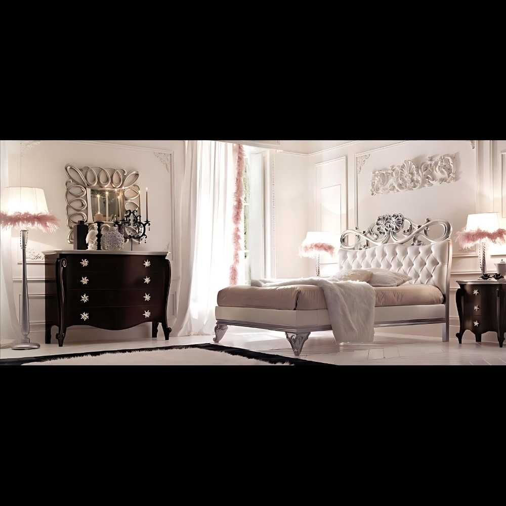Luxury Italian Bedroom Furniture in Silver with Royal Design Elements