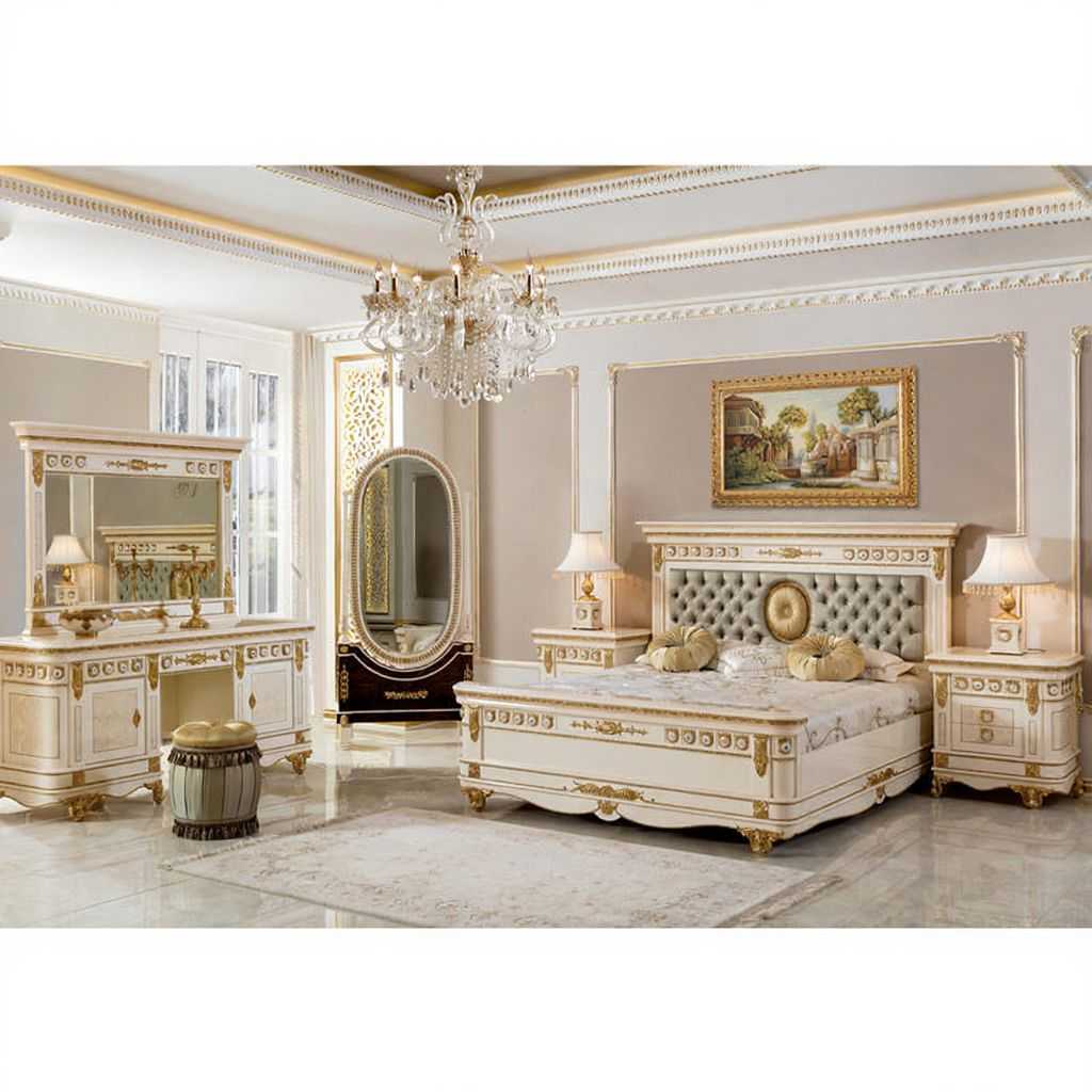 Luxury Royal Cream & Gold Carved Bedroom Set – Sophisticated Elegant Design