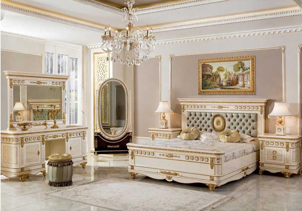 Luxury Royal Cream & Gold Carved Bedroom Set – Sophisticated Elegant Design