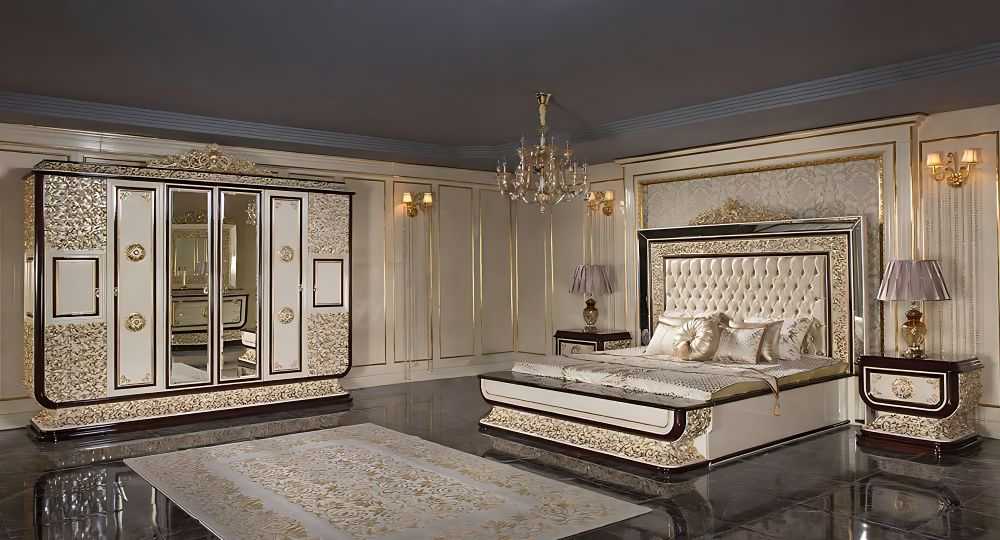 Masterpiece Royal Carved Bedroom Set – Luxurious Velvet Bed with Hand-Gilded Wood Accents