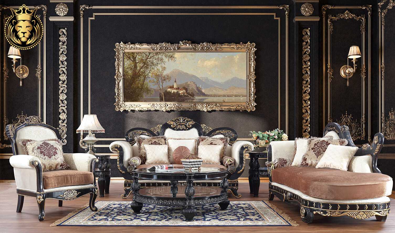 Minneapolis European Style Carved Royal Ebony Sofa Set