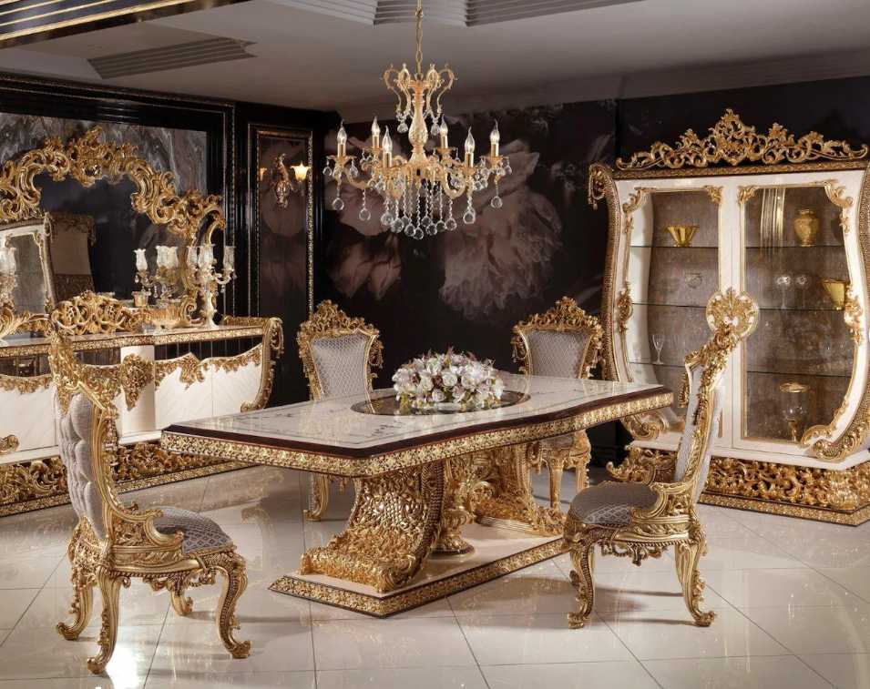 Royal Gold Carved 6-Seater Dining Set 
