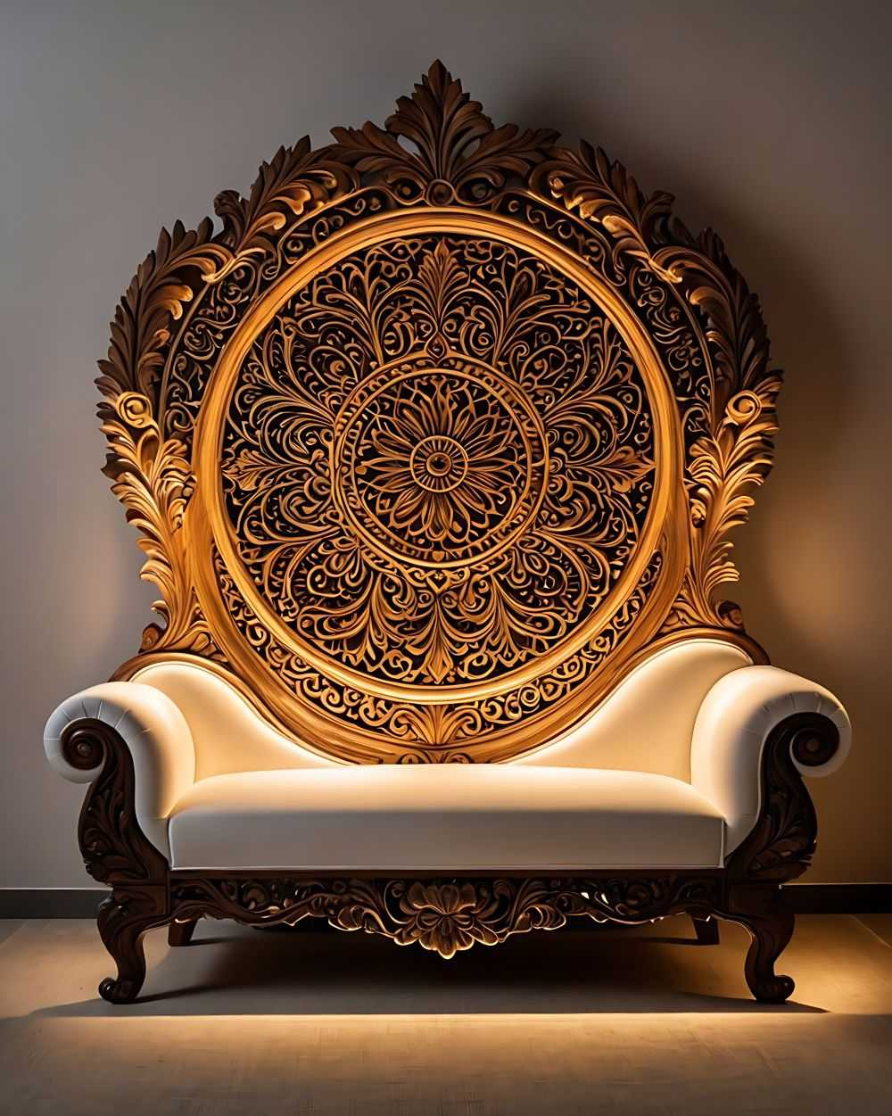 Royal Heavily Carved Love Seat – Luxurious Handcrafted Wooden Sofa with Grand Ornamental Design