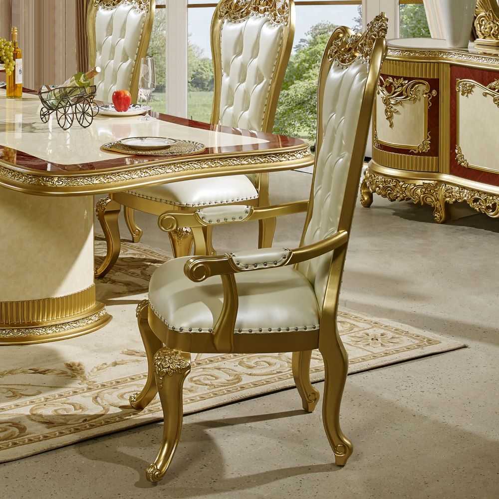 Regal 8 Seat Ornate Solid Wood Dining Set with Upholstered Crystal-Tufted Chairs