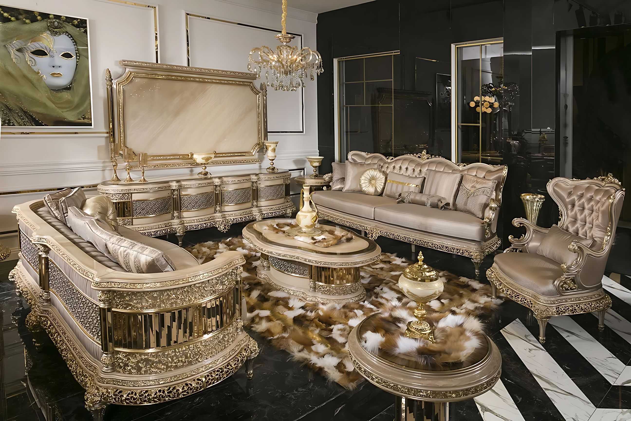Ultra-Luxury Imperial European Royal Sofa Set with Monumental Hand-Carved Gold Frames, Curved Palace Seating And Majestic Classical Grandeur
