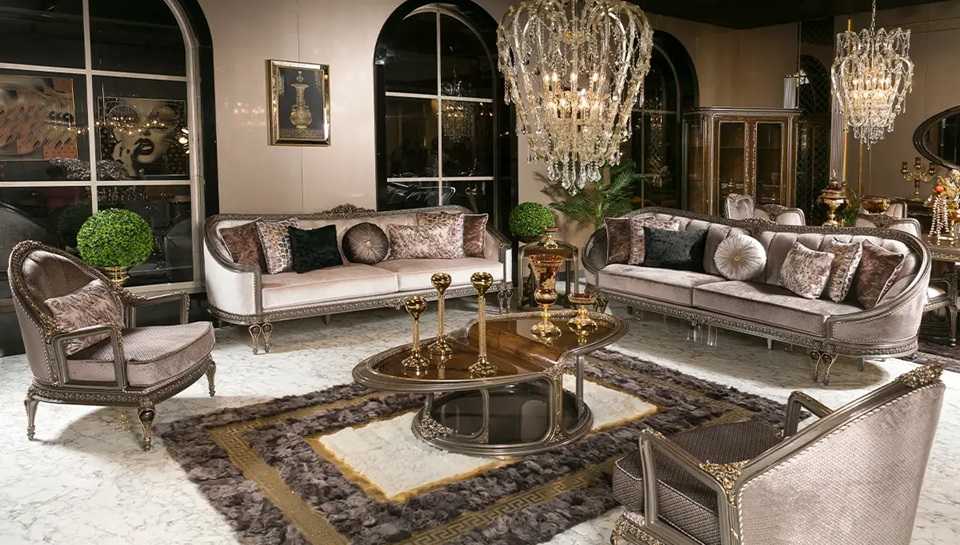 Ultra-Luxury Sofa with Carved Silver Frame and Premium Upholstery – Regal Comfort Meets Glamorous Style 