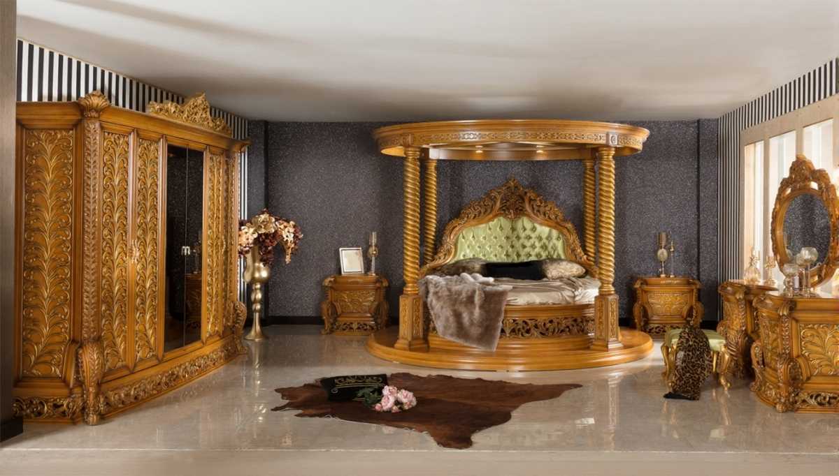 Walnut Royal Carved Bedroom Collection Featuring Deep Engraved Artwork And Traditional Luxury Finish